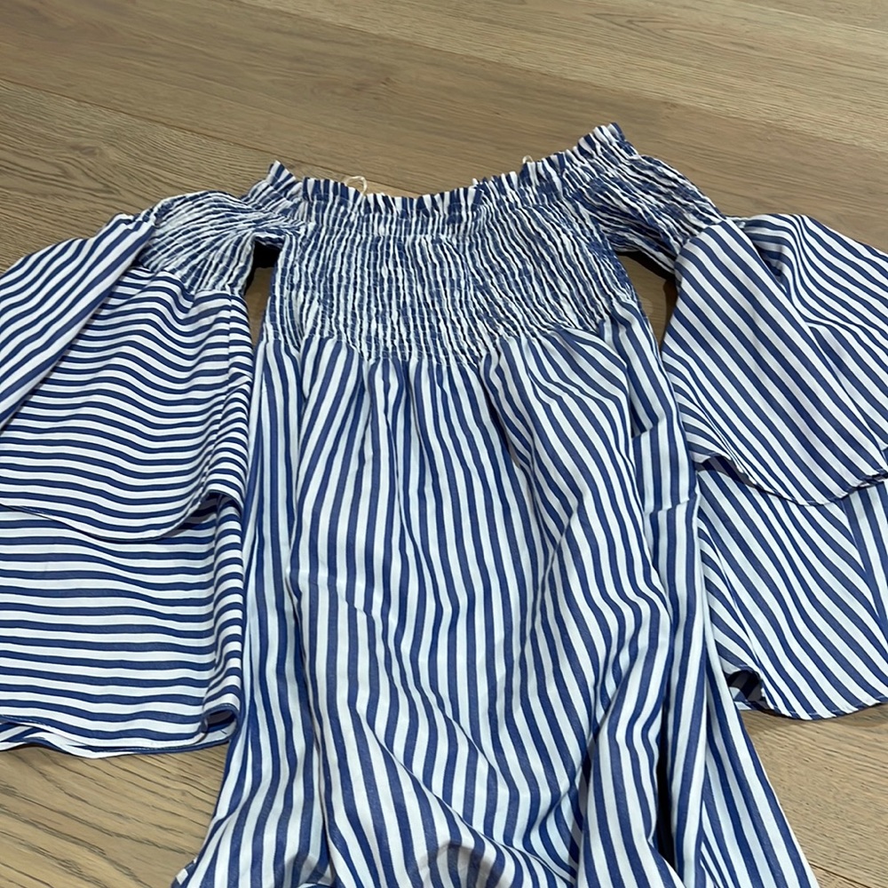 Blue and white stripe mini dress